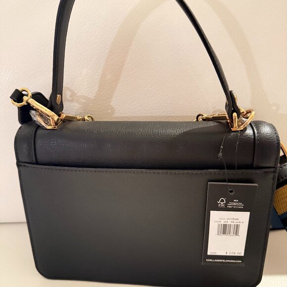 NWT KARL LAGERFELD SIMONE CHARM LOGO SHOULDER BAG CROSSBODY SATCHEL BLACK - Picture 4 of 8